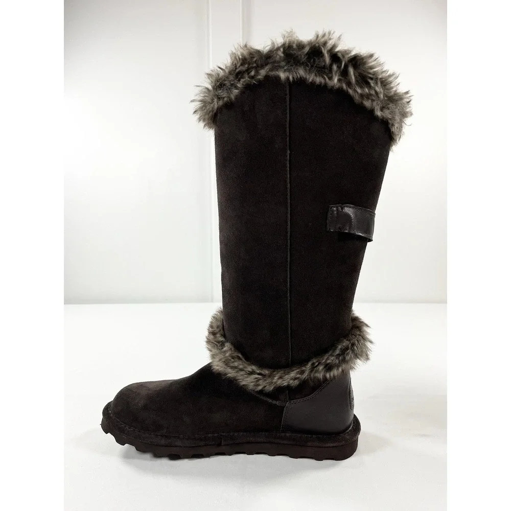 New BEARPAW Sheilah Women's 10 Suede Tall Boots Faux Fur Trim‎ Hickory Winter